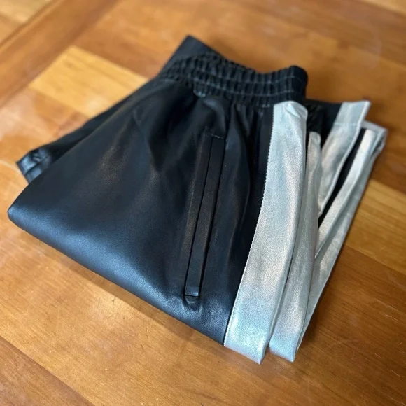 NWT Faux Leather Track Pants Chull & Chulls Black and Silver Tuxedo! Orig $795 - Picture 2 of 7